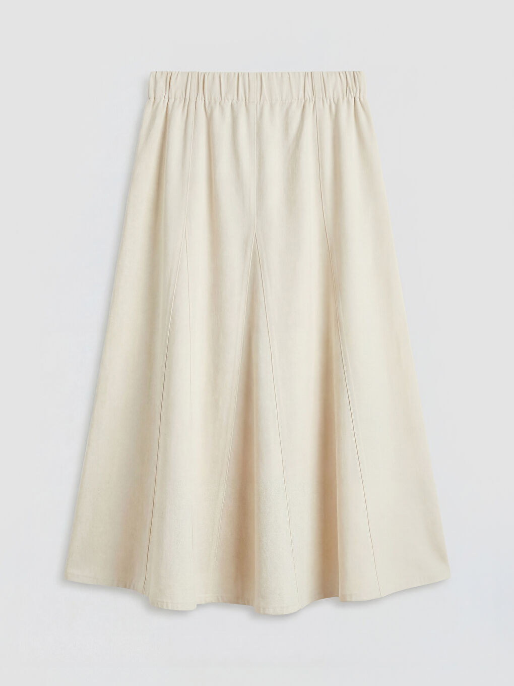 Ekru Beli Lastikli Kloş Jean Etek-1