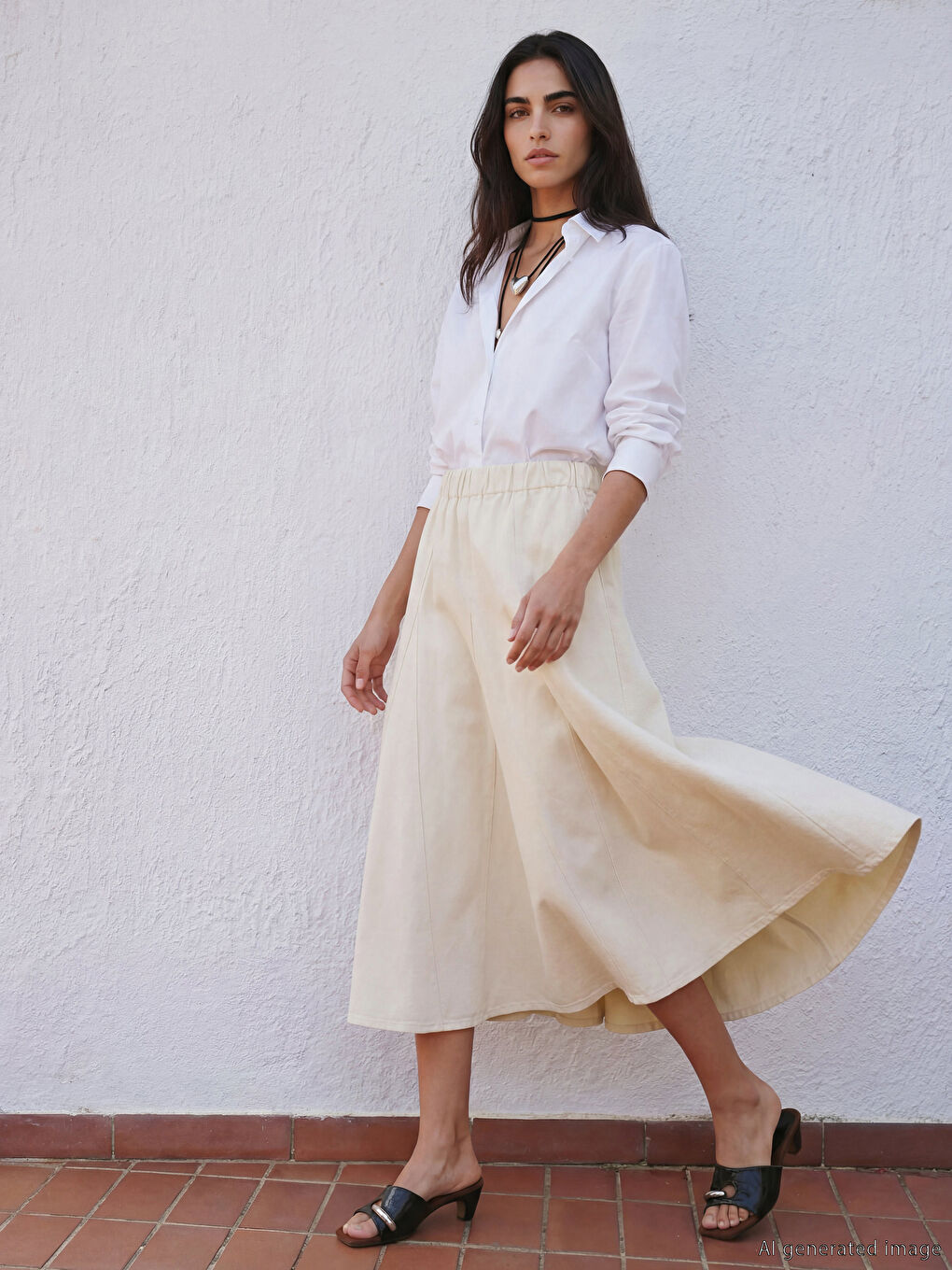 Женская расклешённая джинсовая юбка на эластичном поясе