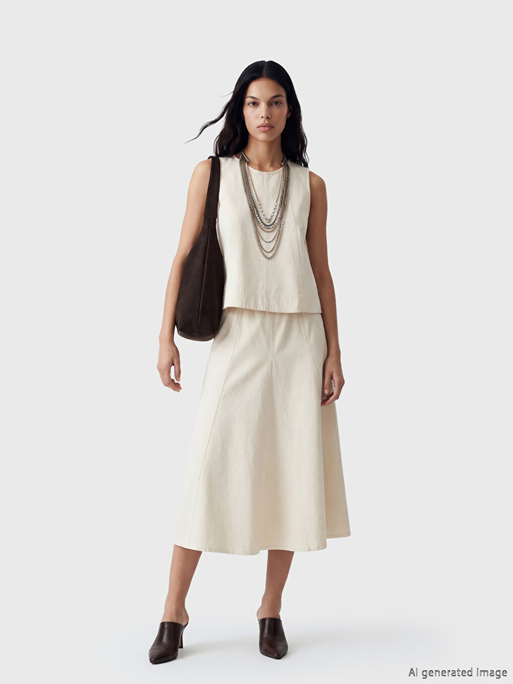 Женская расклешённая джинсовая юбка на эластичном поясе-1