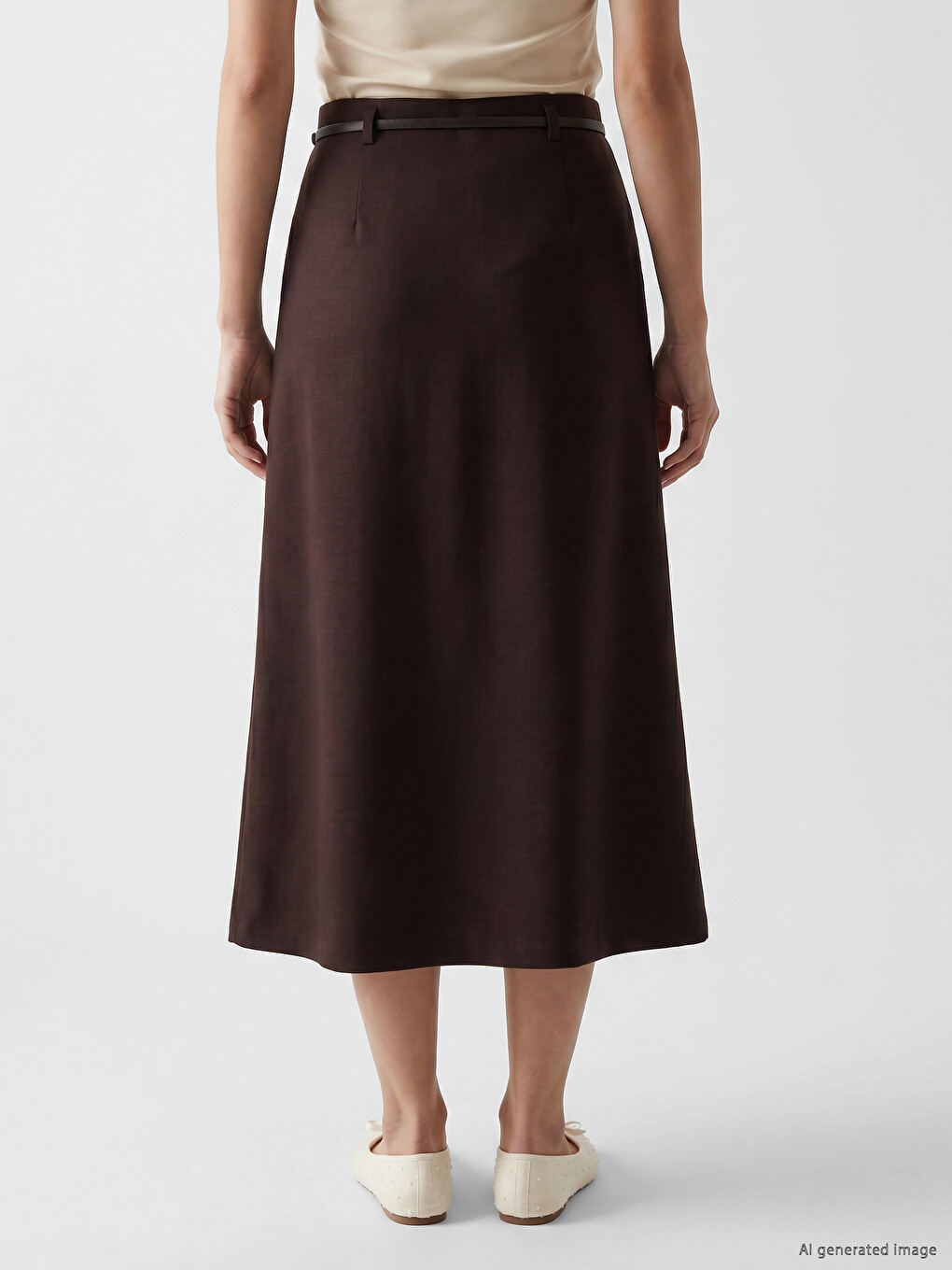 Belted Waist Linen Blend Skirt-3