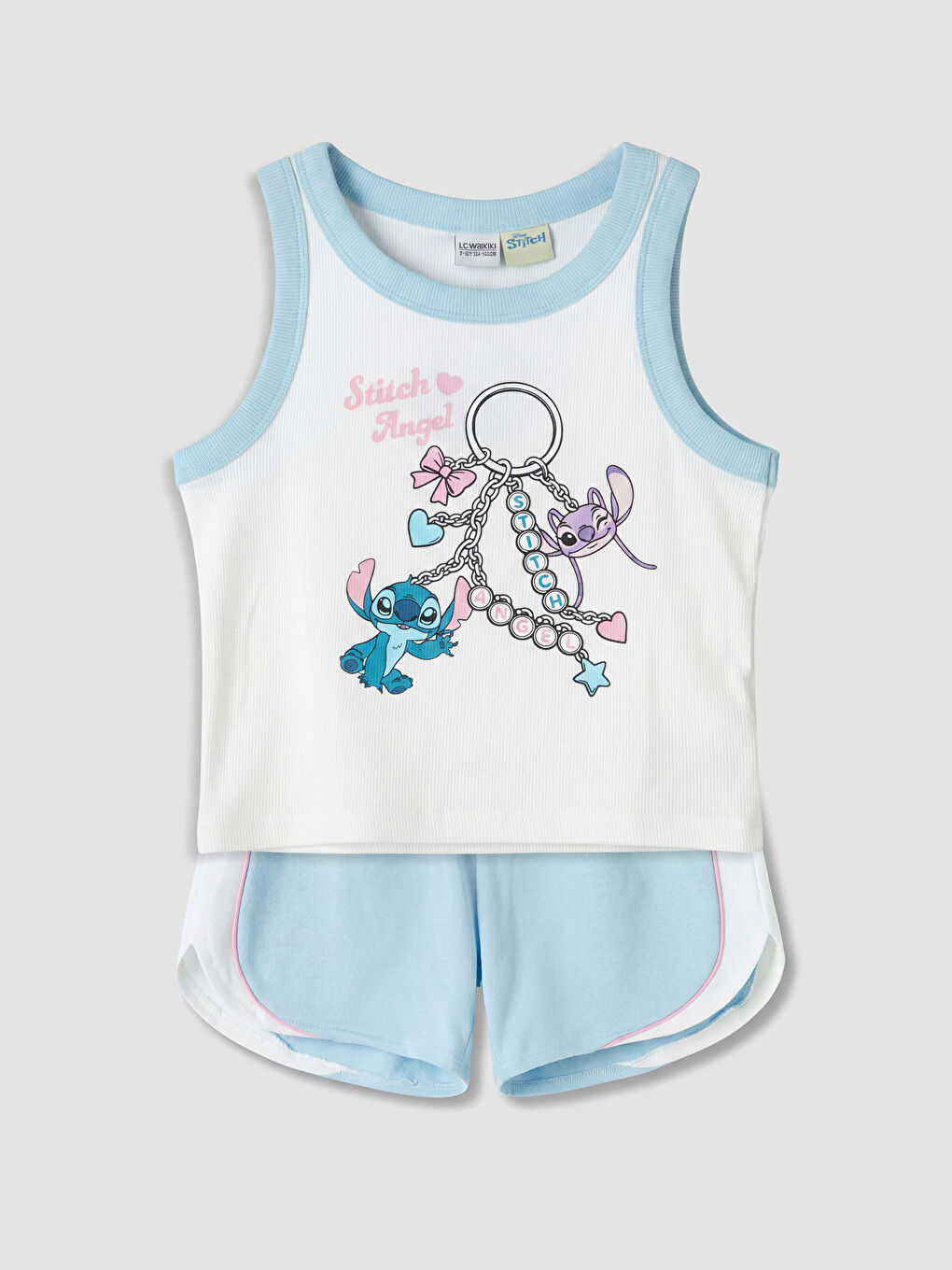 Beyaz Stitch ve Angel Baskılı Kız Çocuk Takım