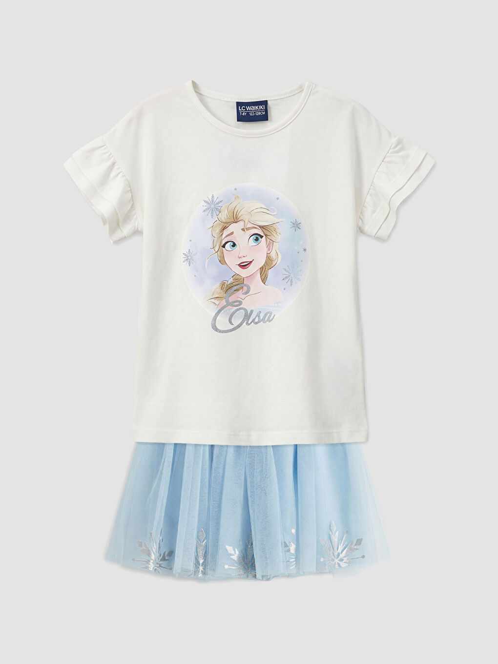 Ekru Frozen Baskılı Kız Çocuk Bluz ve Etek
