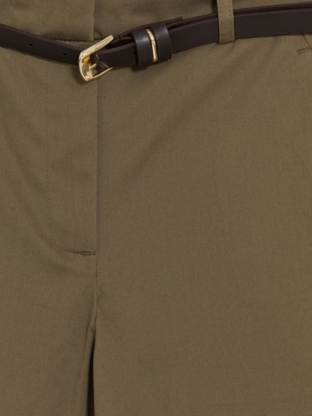 Haki Beli Kemerli Gabardin Kadın Pantolon-2