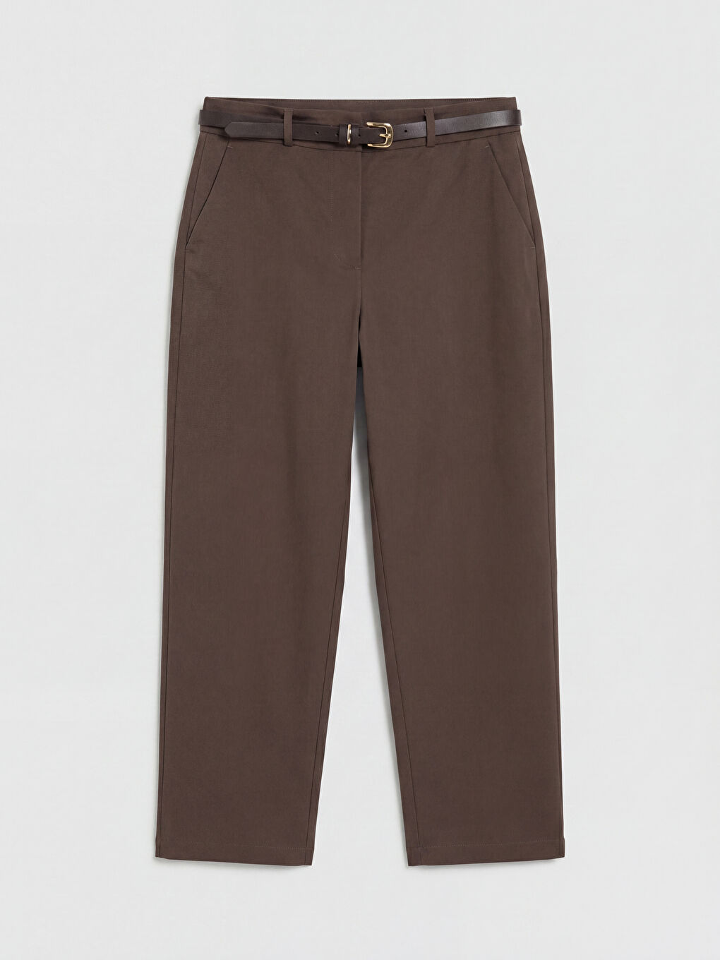 Kahverengi Beli Kemerli Gabardin Kadın Pantolon