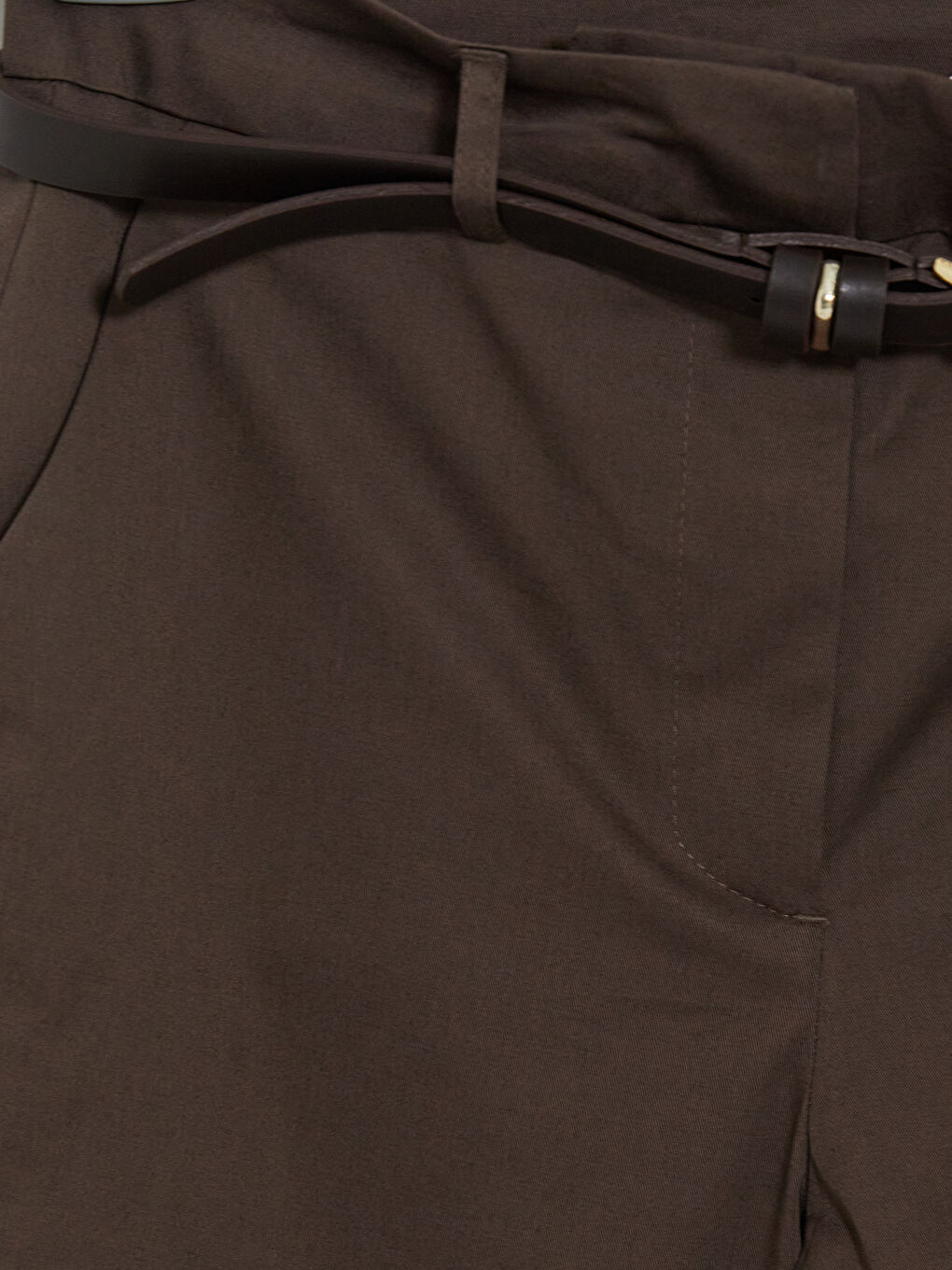Kahverengi Beli Kemerli Gabardin Kadın Pantolon-2
