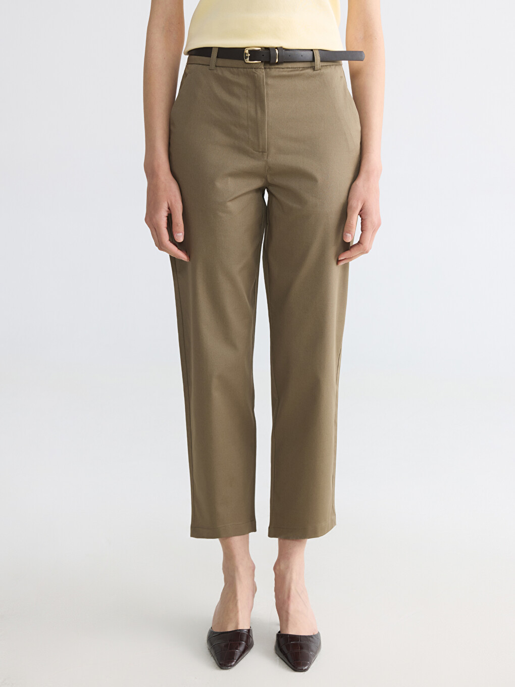 Ženske pantalone od gabardina sa kaišem u struku-1