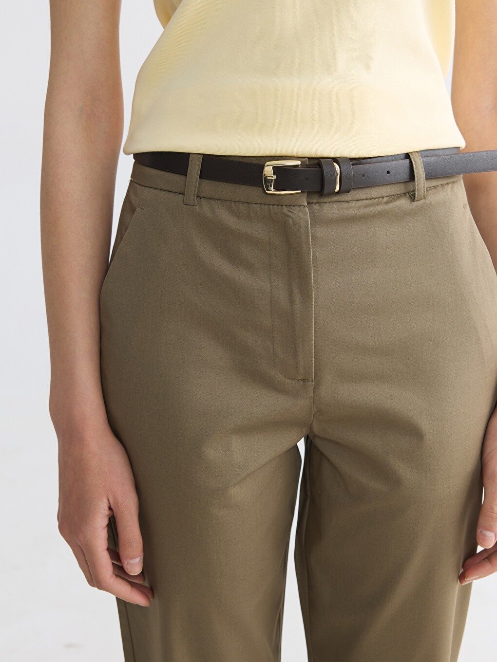 Ženske pantalone od gabardina sa kaišem u struku-2