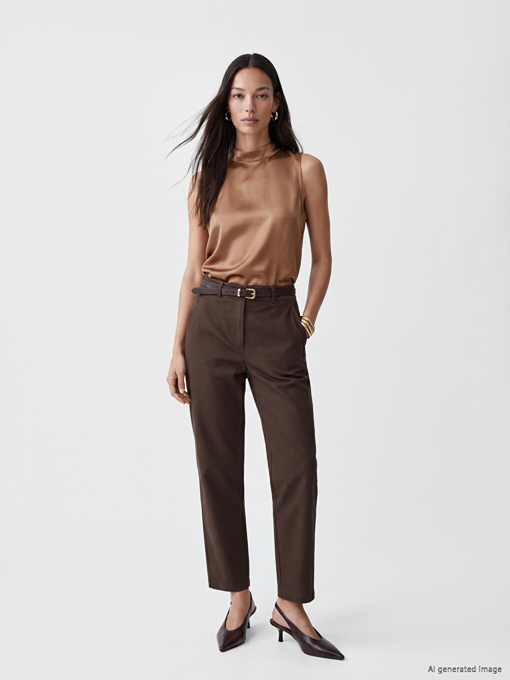 Ženske pantalone od gabardina sa kaišem u struku