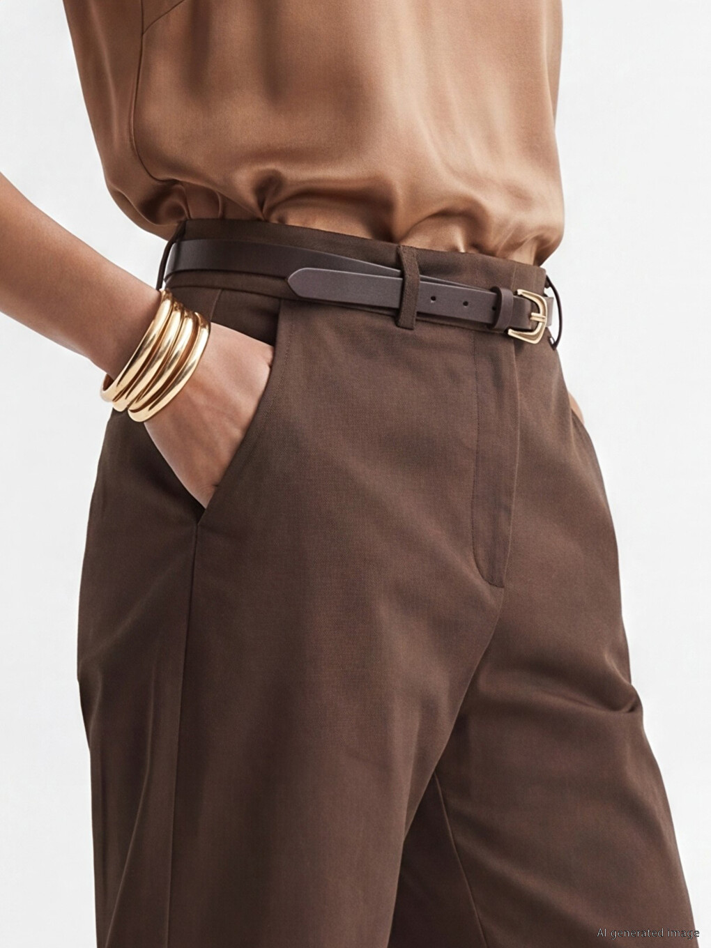 Ženske pantalone od gabardina sa kaišem u struku-2