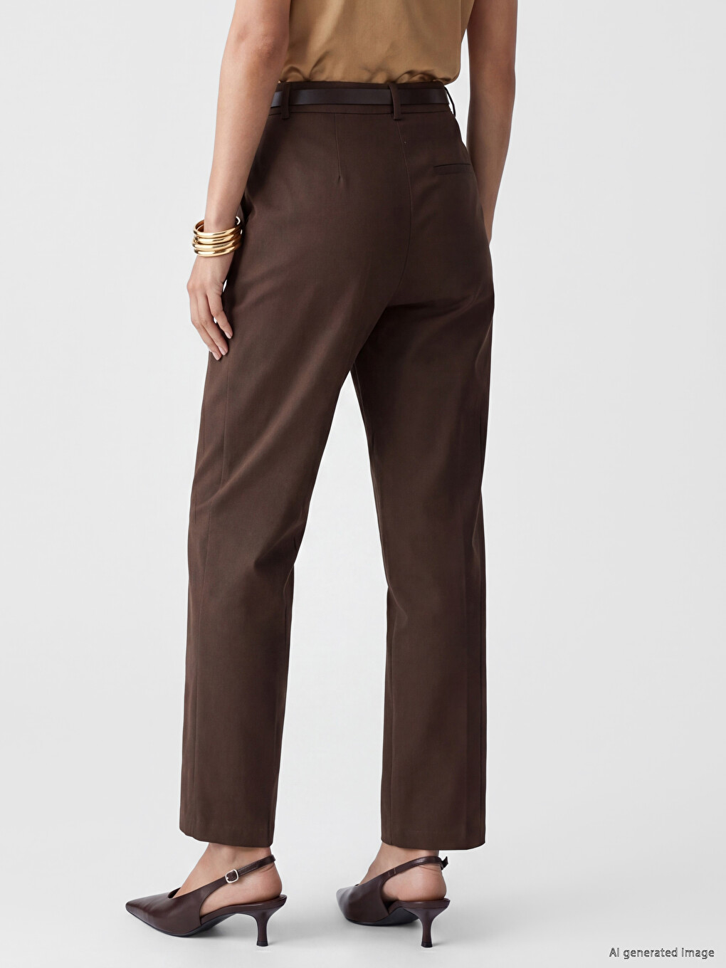 Ženske pantalone od gabardina sa kaišem u struku-3