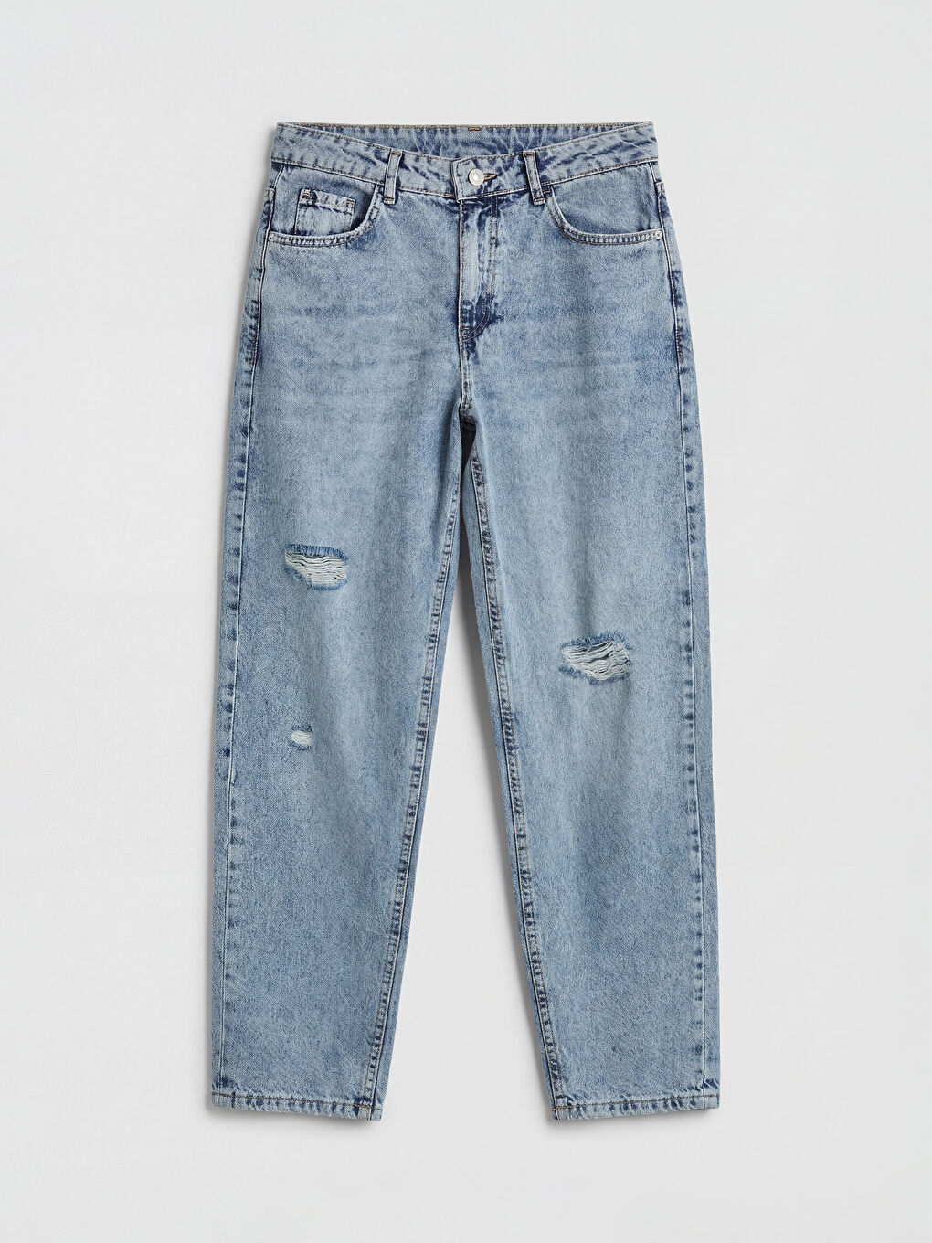 İndigo Boyfriend Fit Kadın Yırtık Jean Pantolon