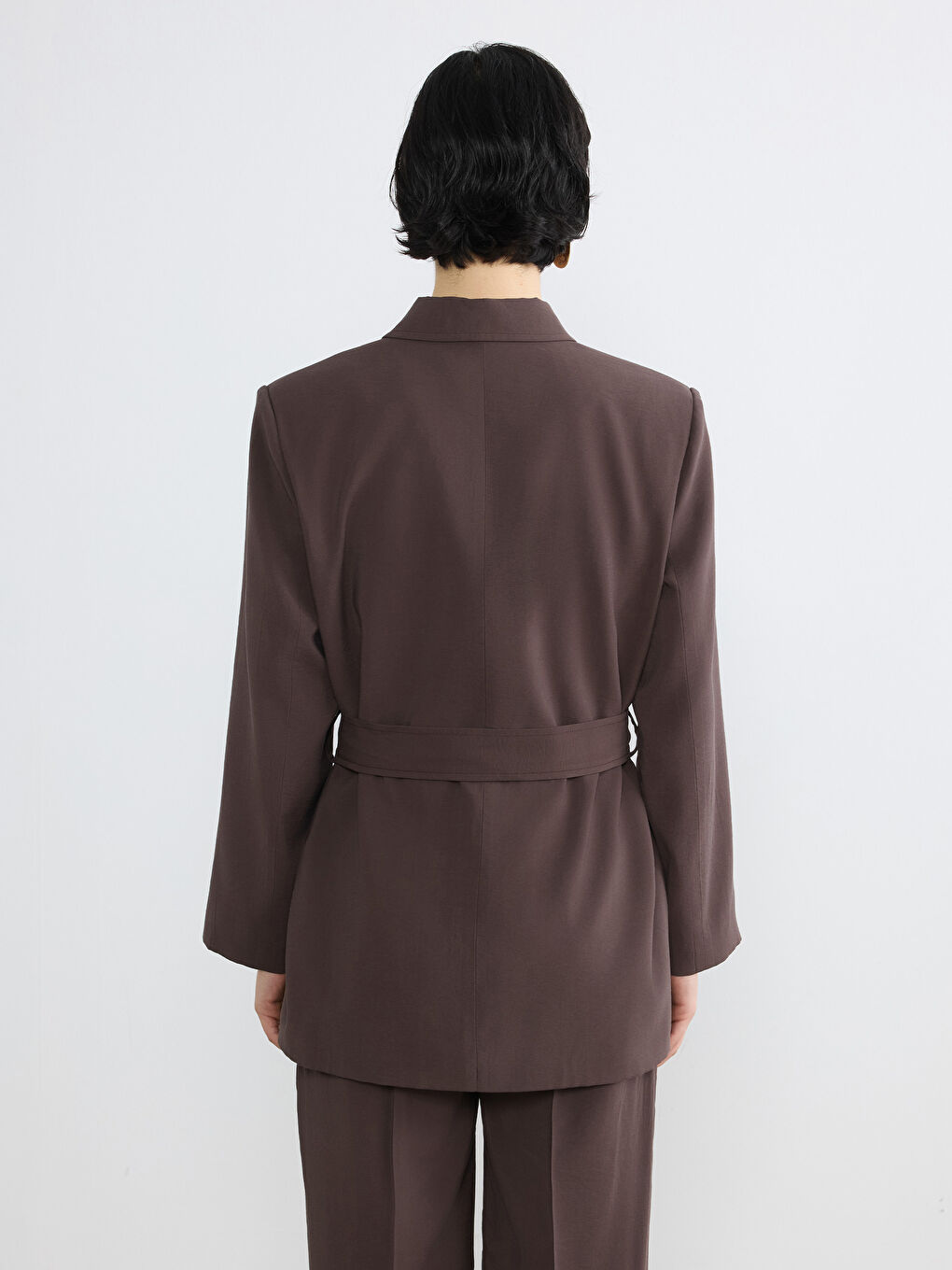 Kahverengi Kruvaze Yaka Kadın Blazer Ceket-2