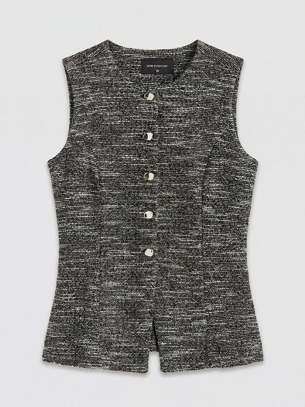 Gri Bisiklet Yaka Desenli Kadın Yelek