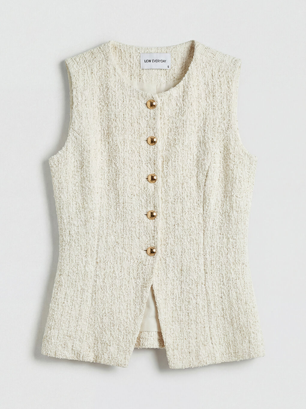 Ekru Bisiklet Yaka Desenli Kadın Yelek	