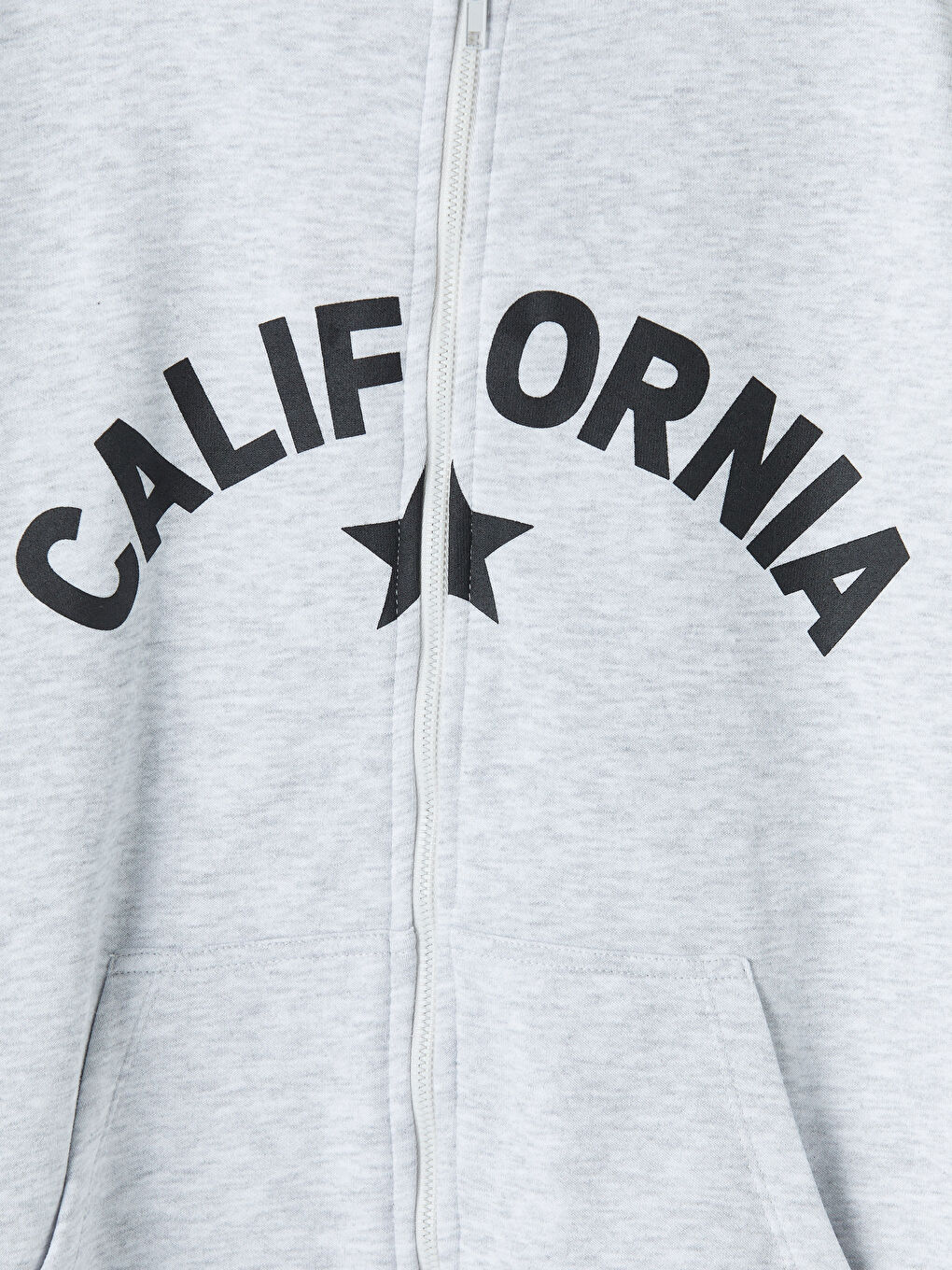 Gri Kapüşonlu Baskılı Kız Çocuk Fermuarlı Sweatshirt-2