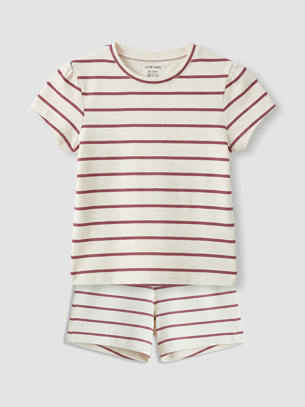 Ekru Çizgili Kız Bebek Tişört ve Şort