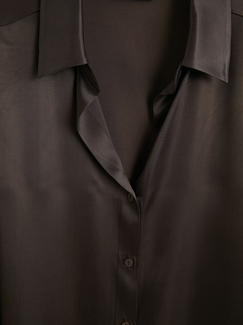 Kahverengi Saten Kadın Gömlek-2