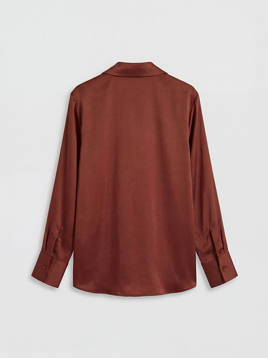Kahverengi Saten Kadın Gömlek-1