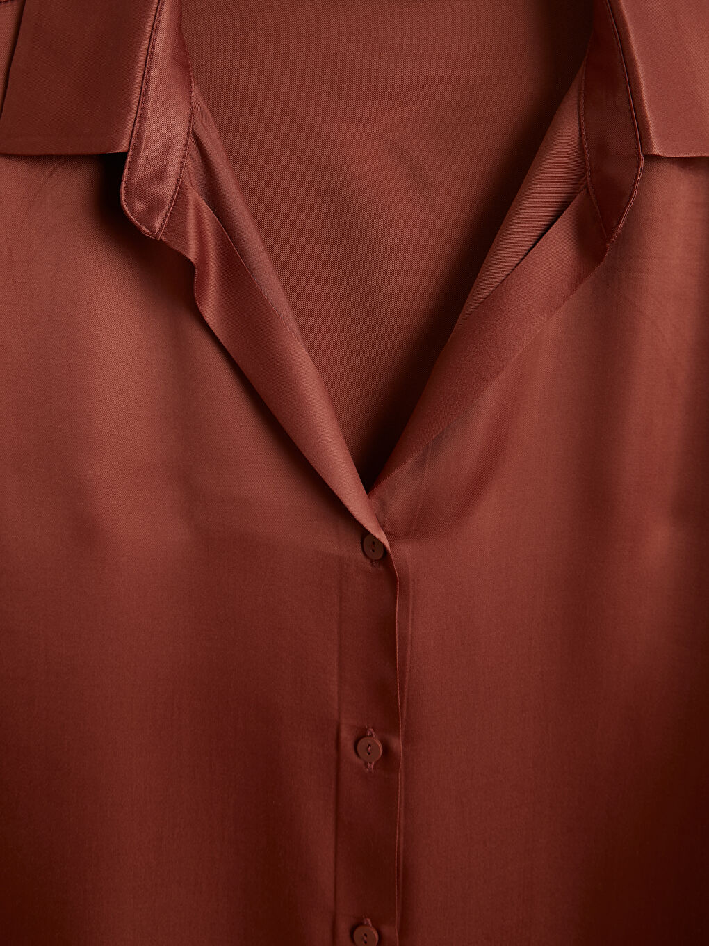Kahverengi Saten Kadın Gömlek-2