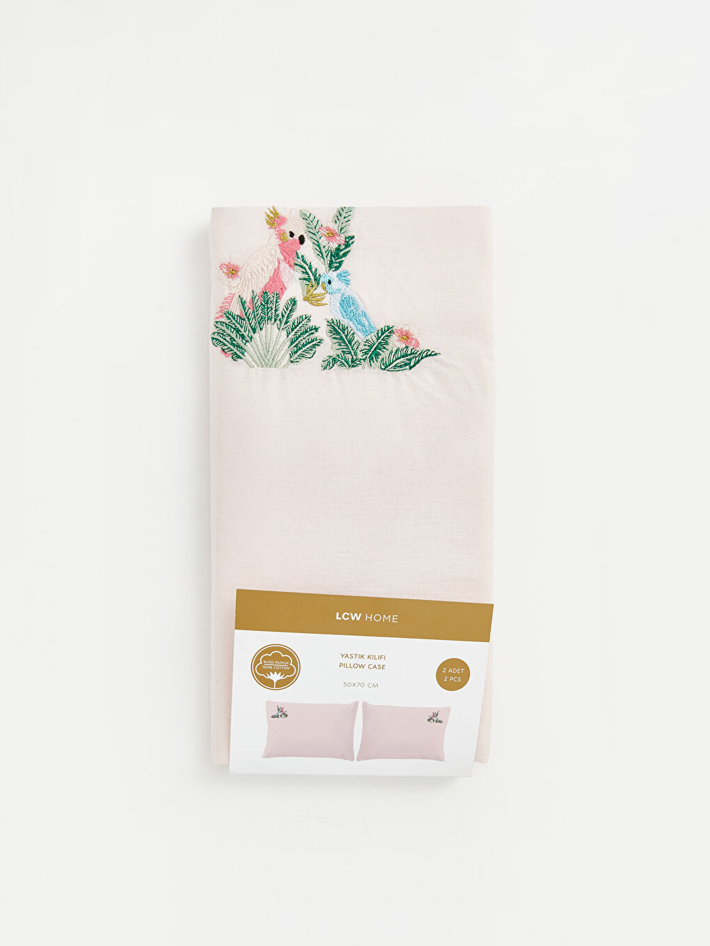 Pembe Çiçek Nakışlı Yastık Kılıfı 2'li 50x70 cm-1