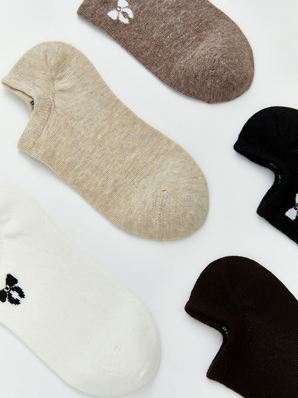 Ekru Fiyonk Desenli Kadın Sneaker Çorap 5'li-1