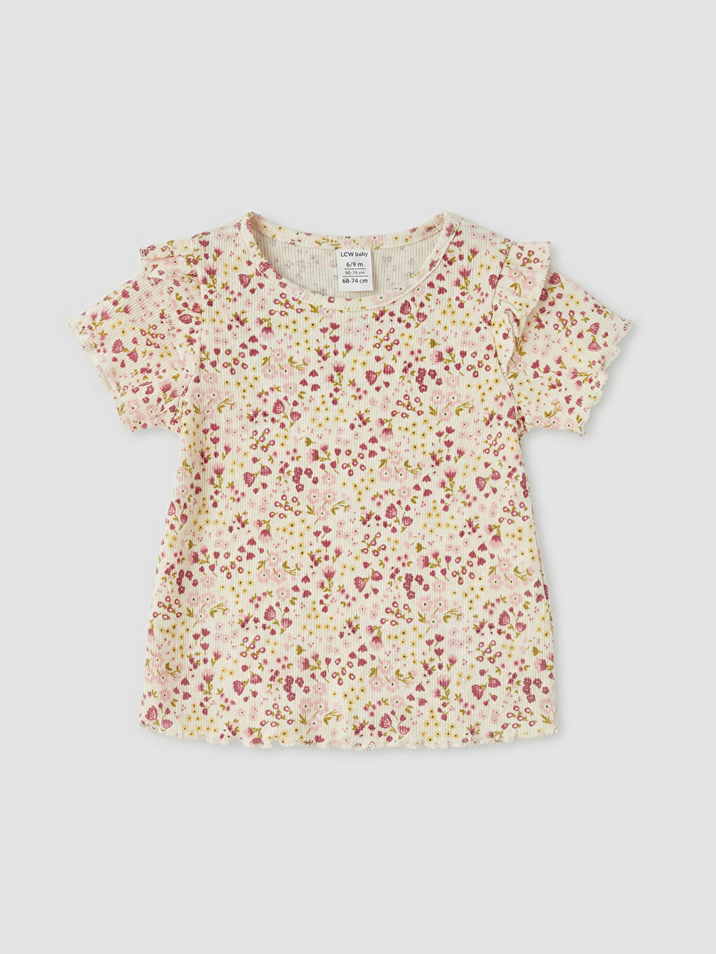 Ekru Çiçekli Kız Bebek Fitilli Takım-1