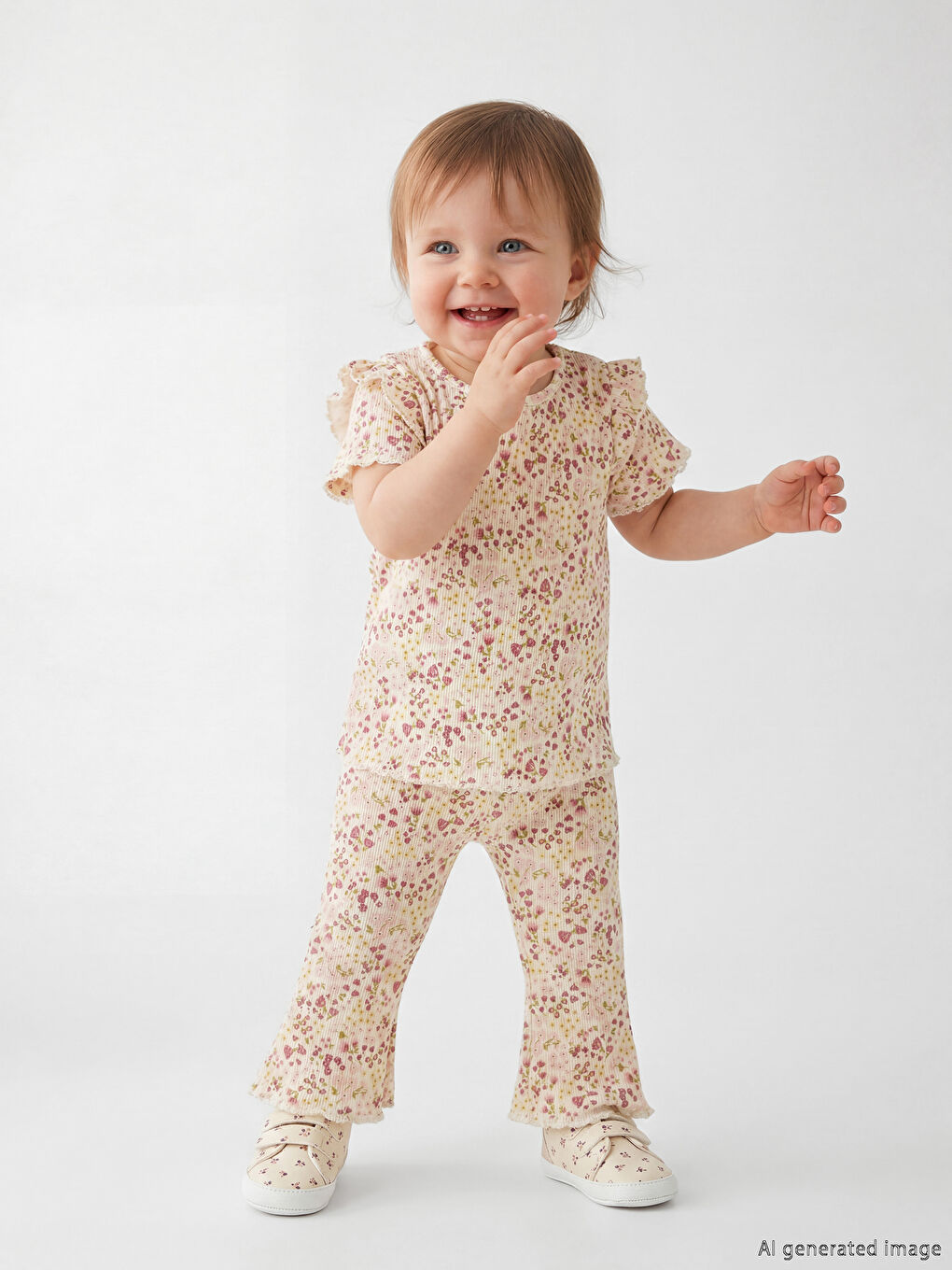 Set Tricotat Striat Floral pentru Fetițe