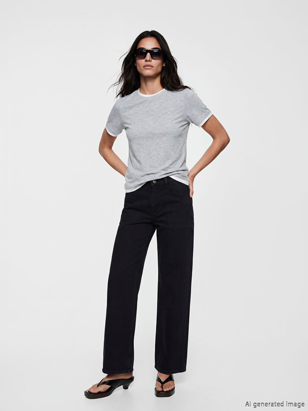 მაღალწელიანი ფართოფეხა ქალის ჯინსი