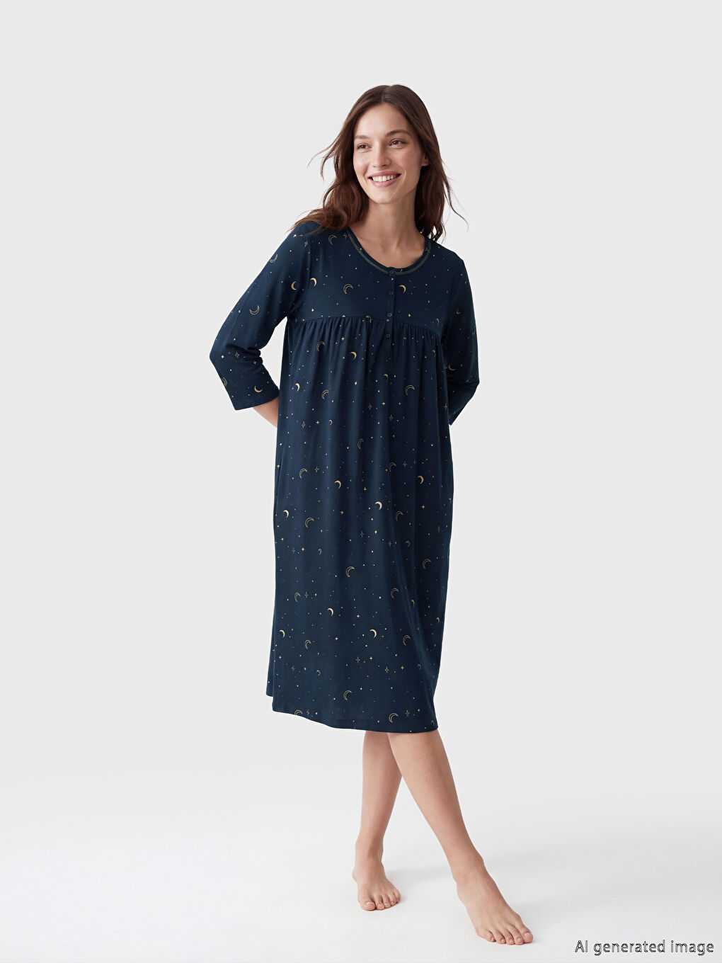 Crew Neck Patterned Women's Nightdress