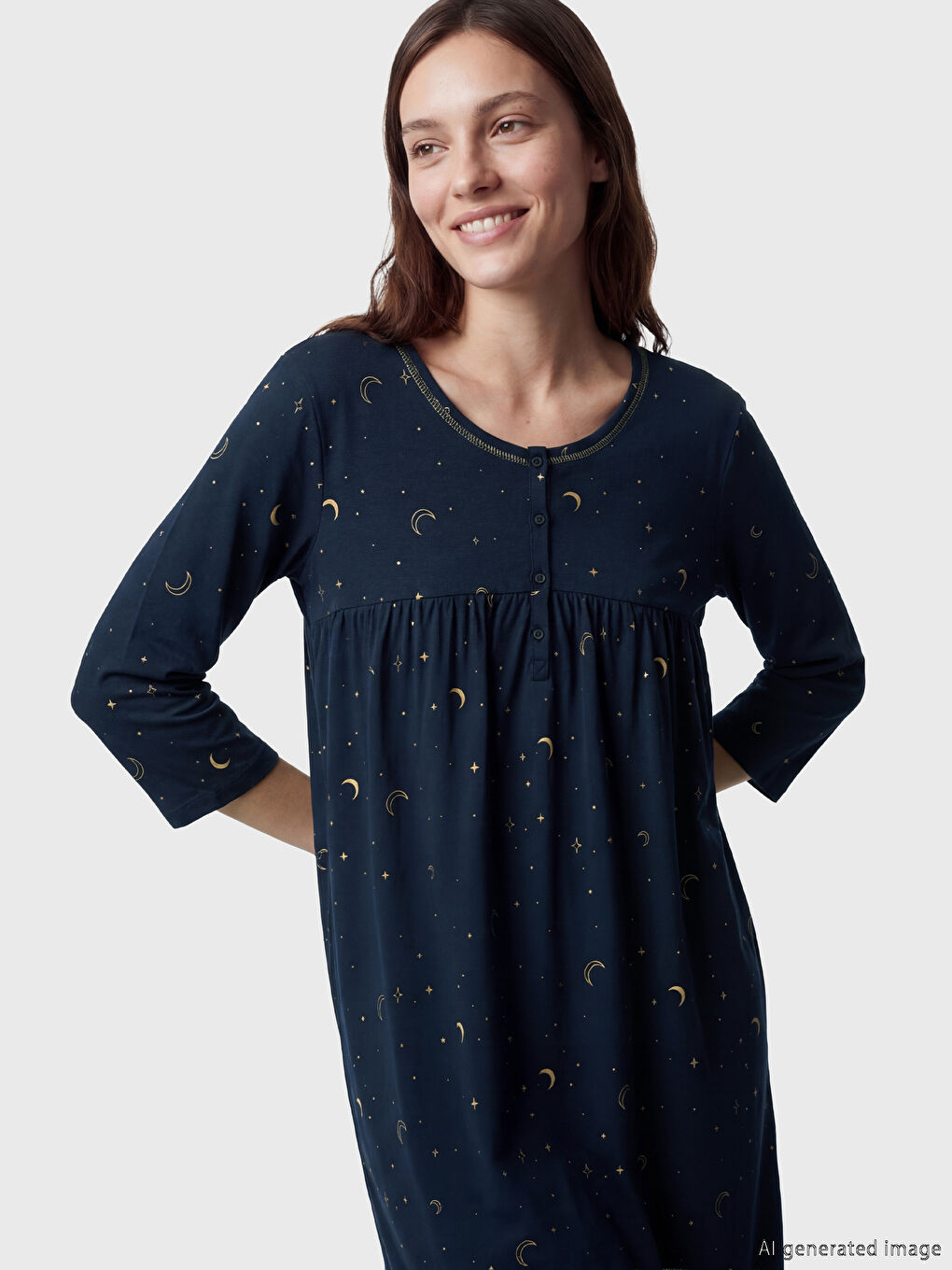 Crew Neck Patterned Women's Nightdress-1
