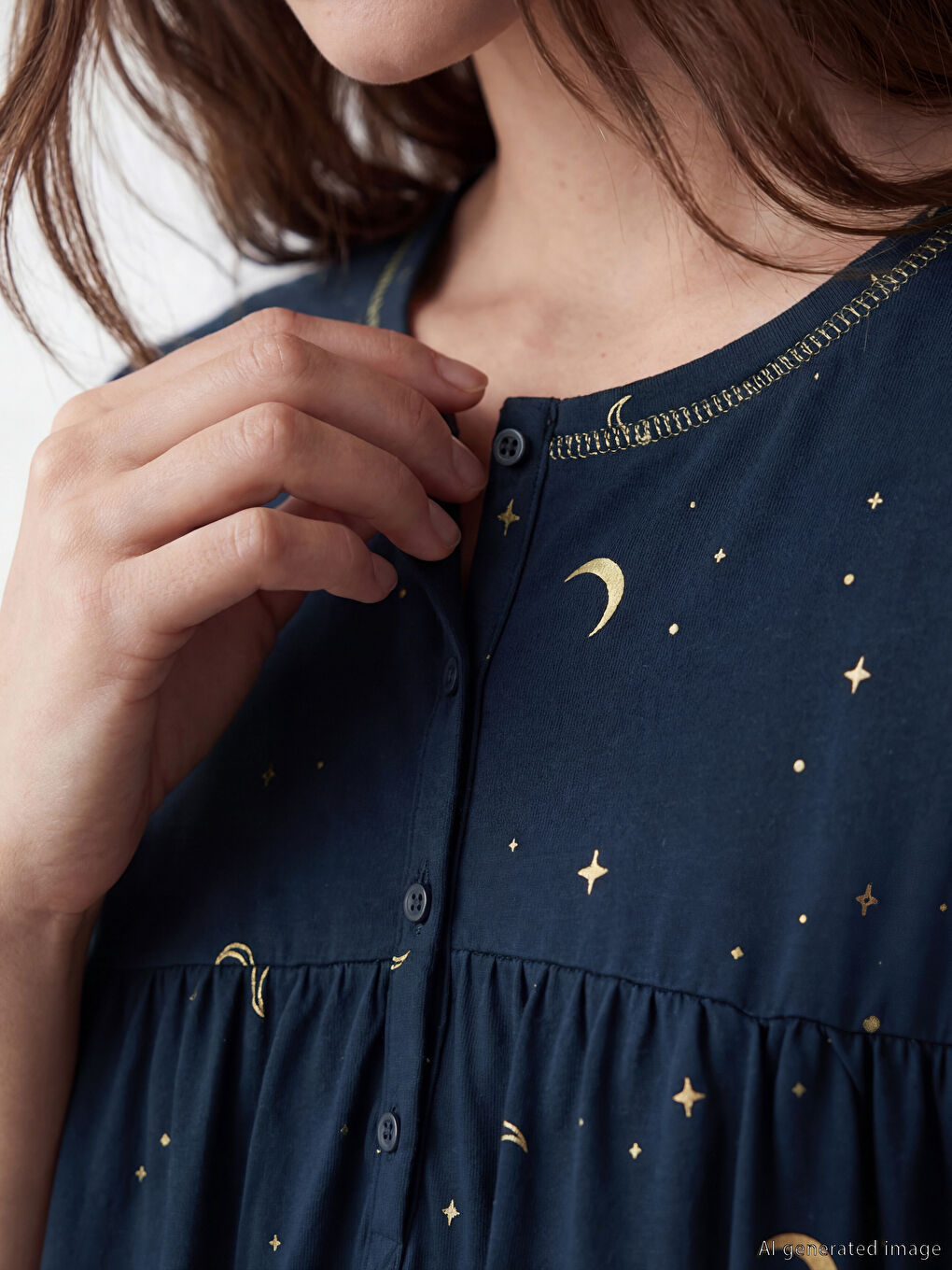 Crew Neck Patterned Women's Nightdress-2