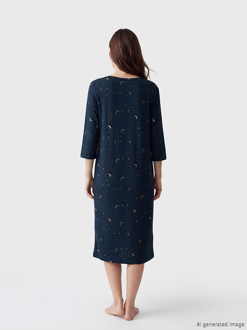 Crew Neck Patterned Women's Nightdress-3