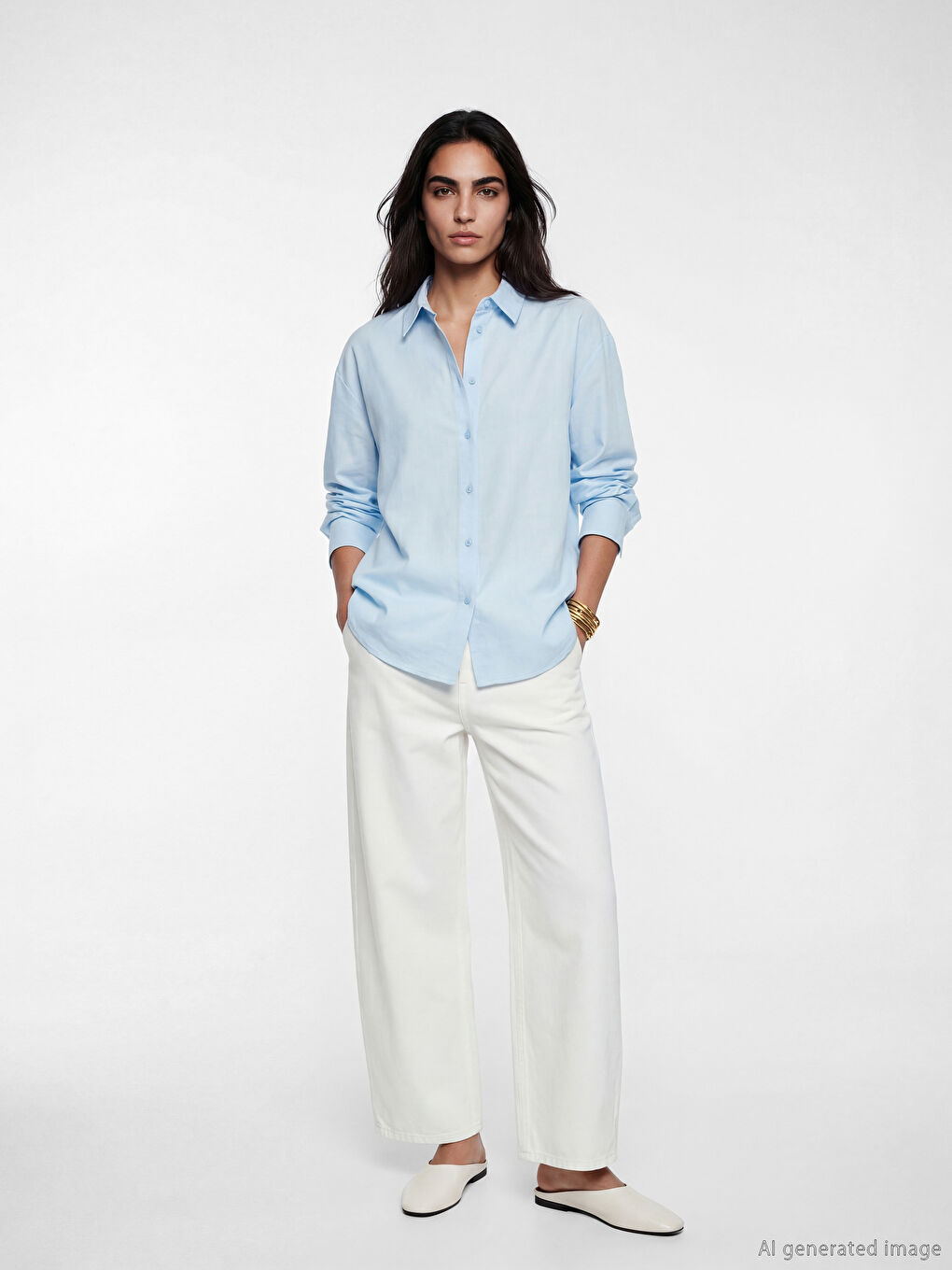 Mavi Oversize Kadın Gömlek-1