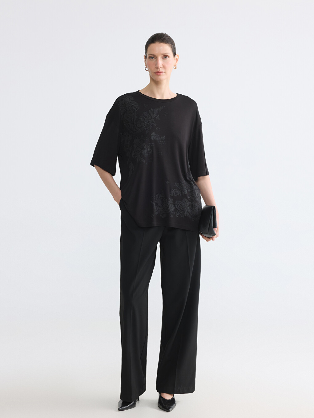 Crew Neck Patterned Blouse-1