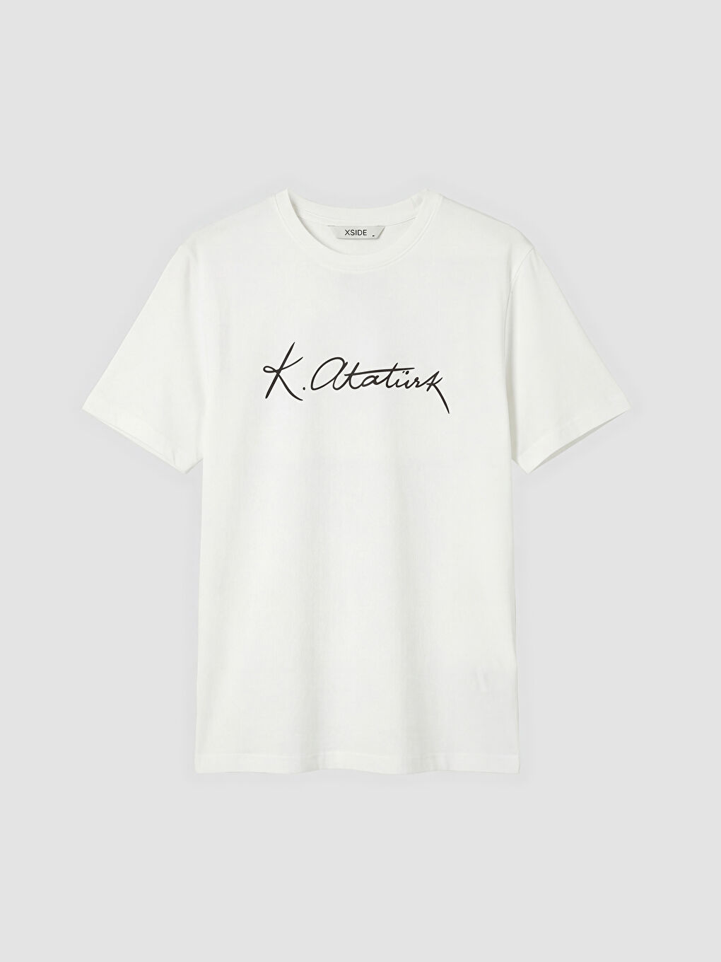 Ekru Bisiklet Yaka Atatürk İmzası Baskılı Erkek Tişört
