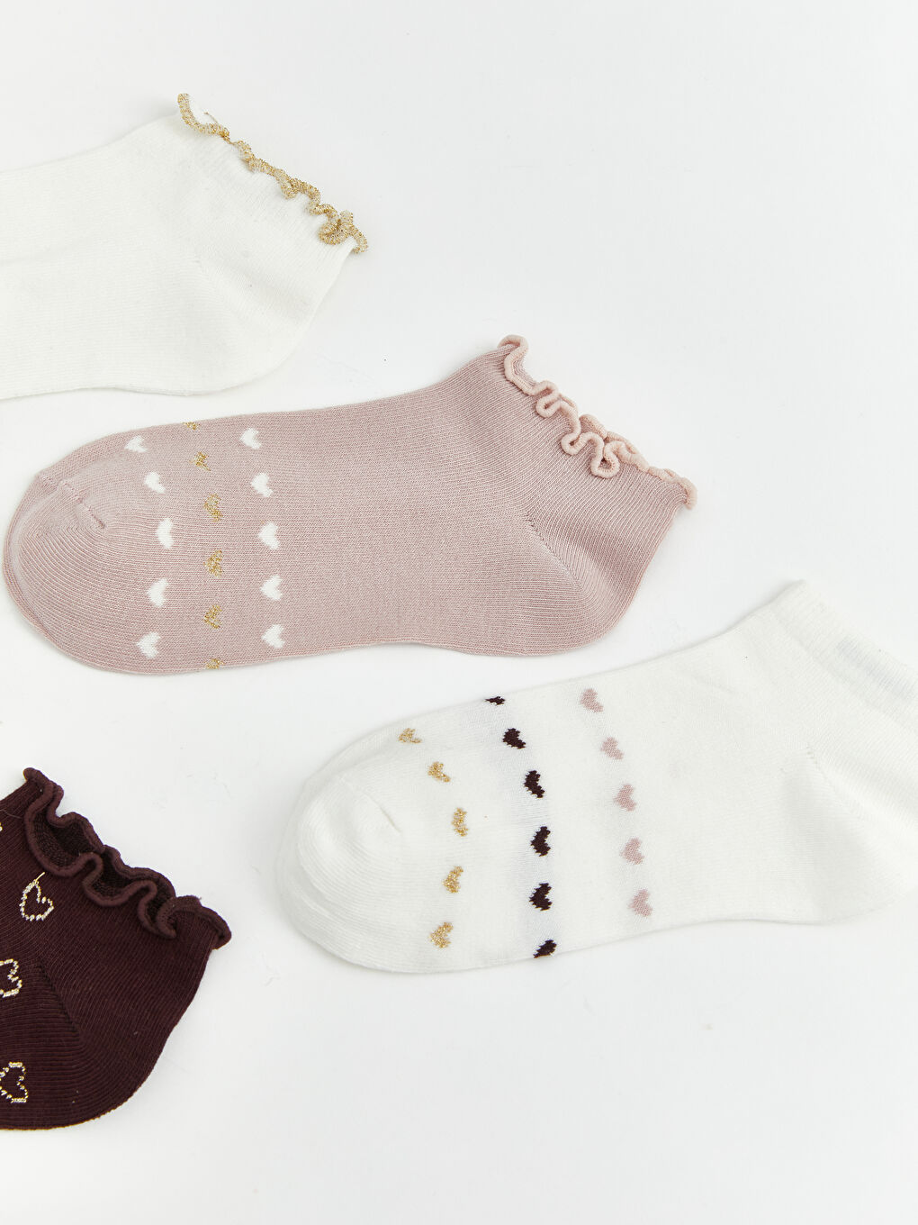 Ekru Kalp Desenli Kadın Patik Çorap 5'li-1