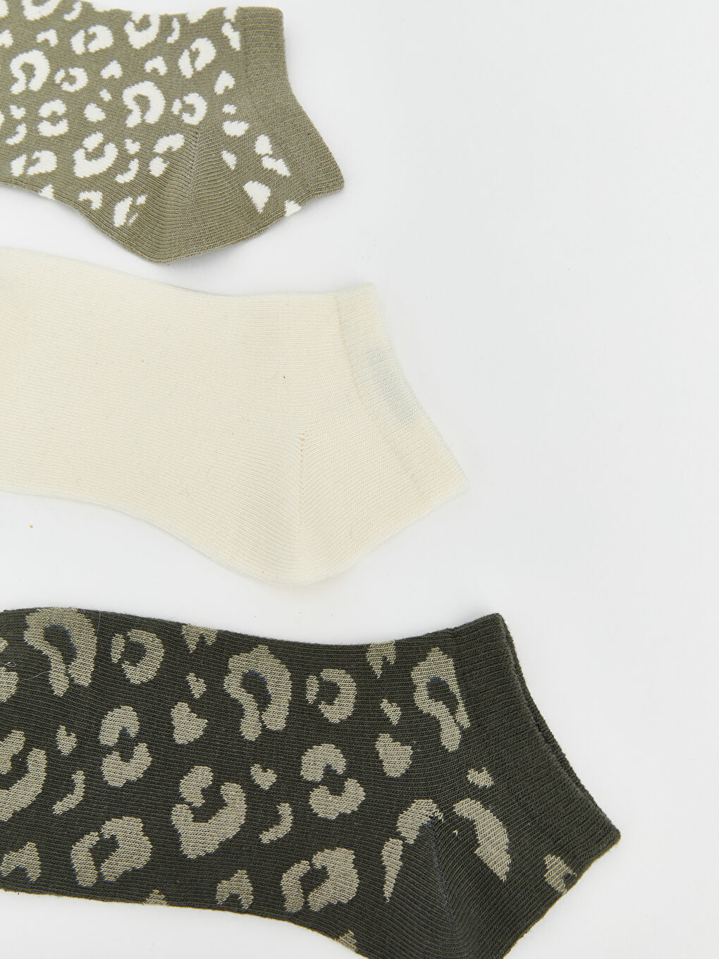 Yeşil Leopar Desenli Kadın Patik Çorap 5'li-1
