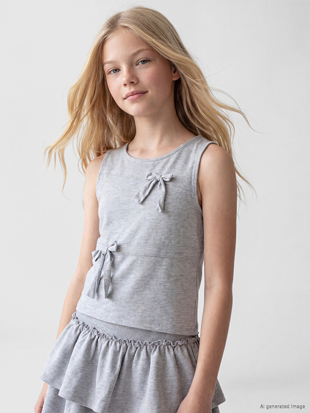 Crew Neck Bow Detailed Girls' Tank Top
