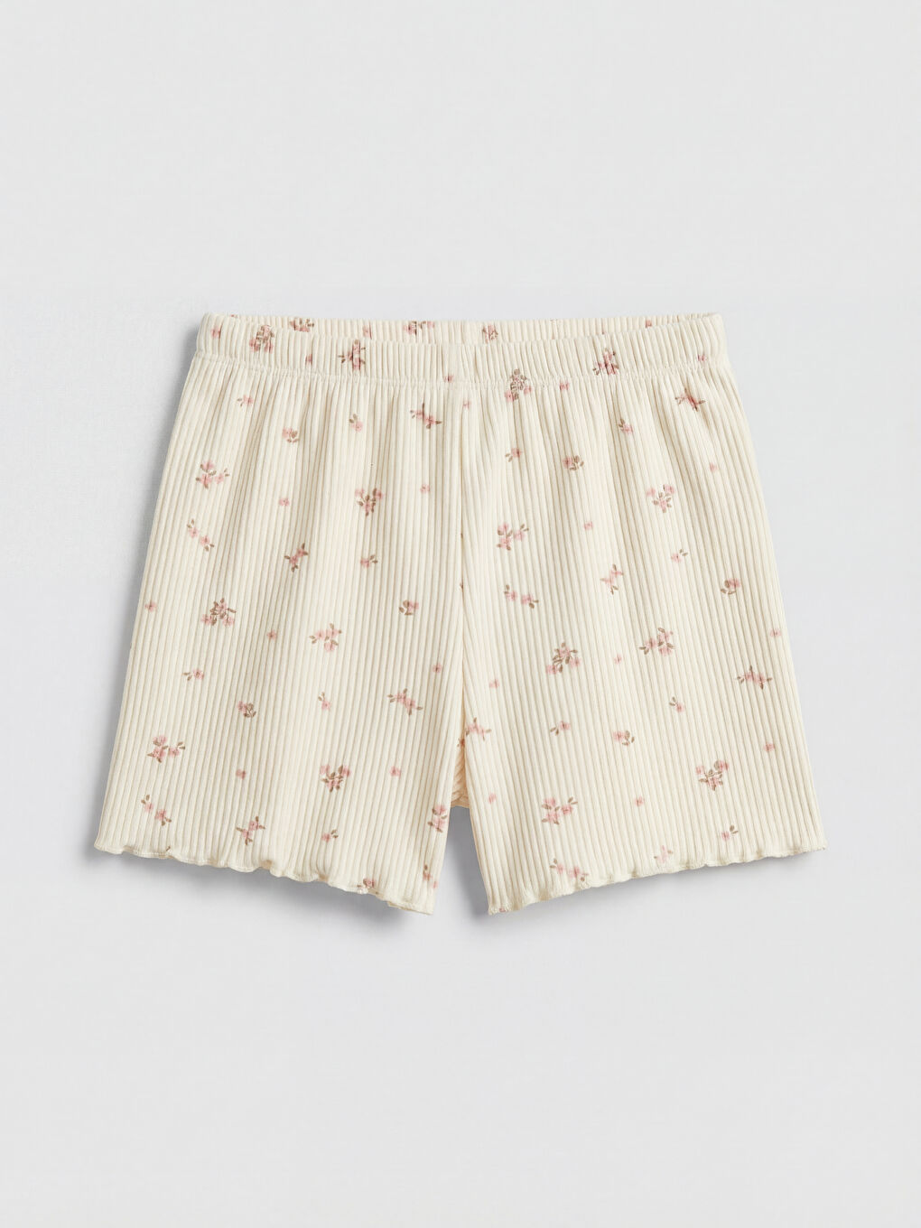 Ekru Çiçek Baskılı Kız Bebek Şort
