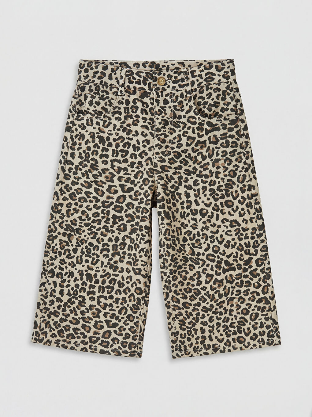 Bej Leopar Desenli Kız Çocuk Şortolon