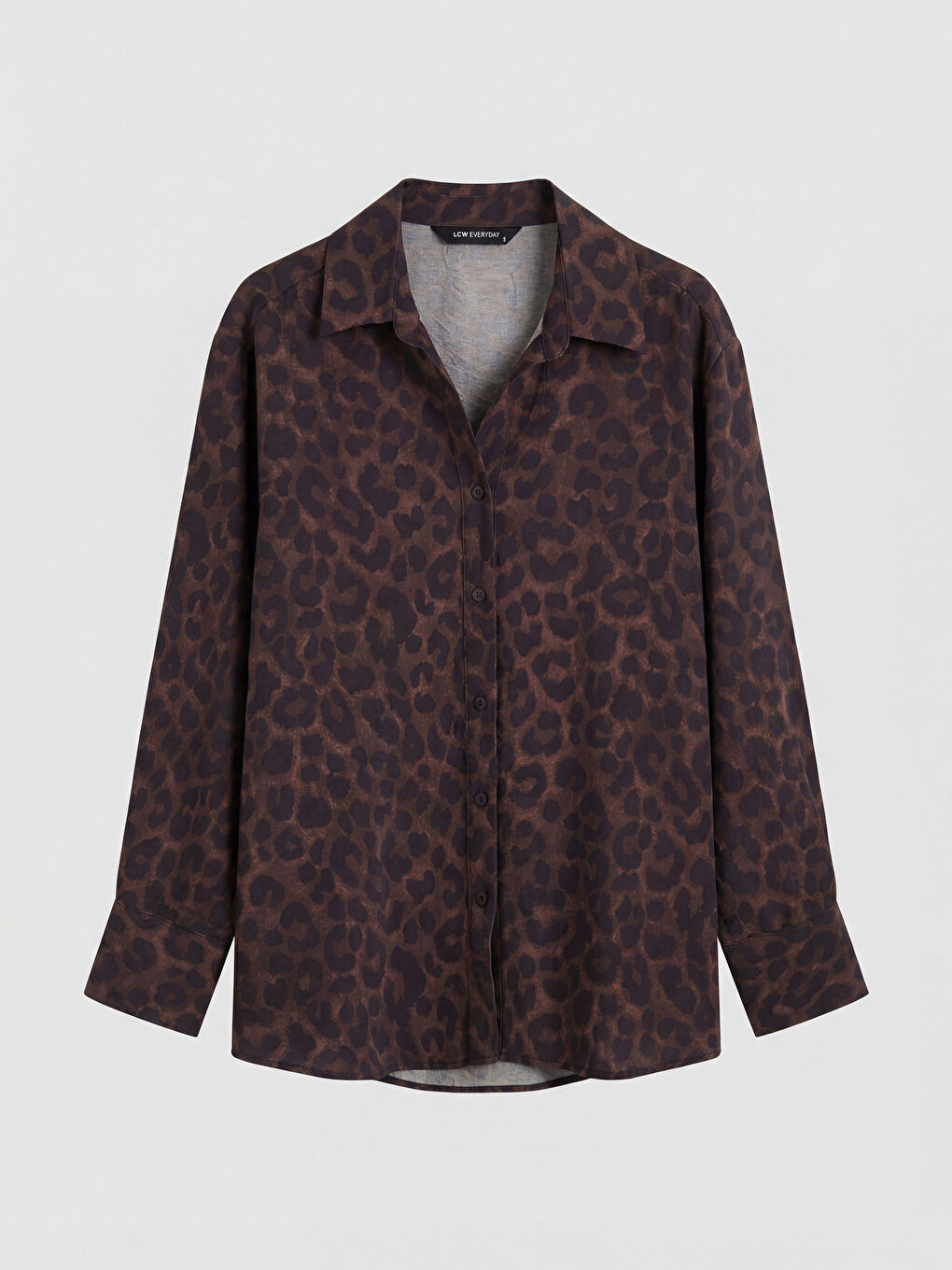 Kahverengi Leopar Desenli Kadın Gömlek