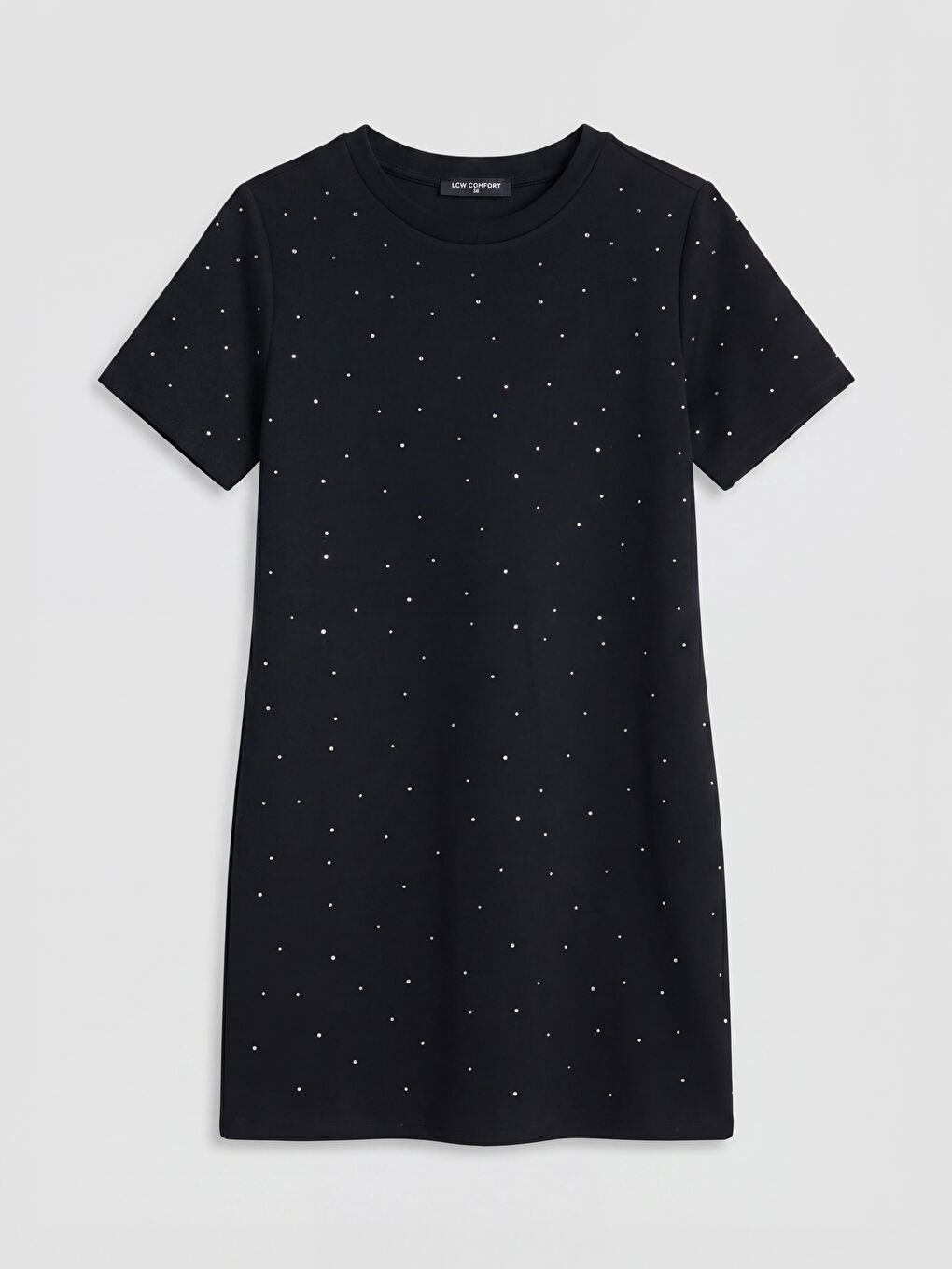 Siyah Bisiklet Yaka Taşlı Mini Elbise