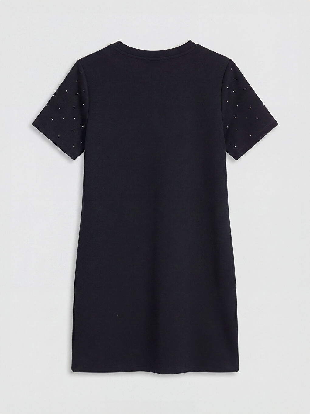 Siyah Bisiklet Yaka Taşlı Mini Elbise-1