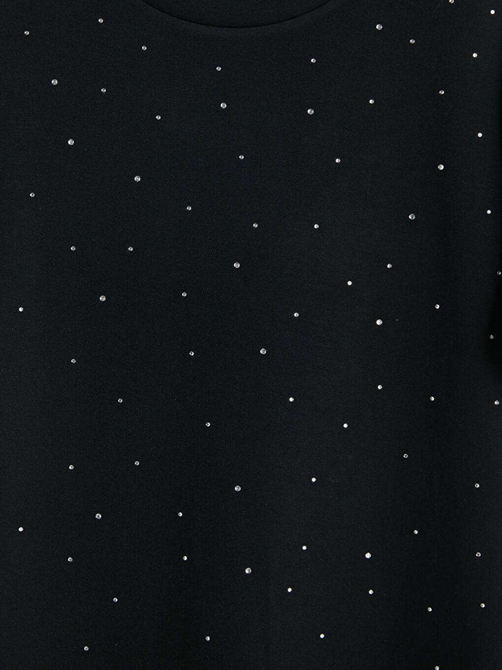 Siyah Bisiklet Yaka Taşlı Mini Elbise-2