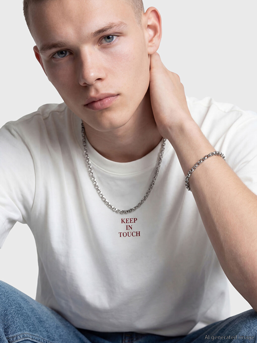 Gri Erkek Zincir Kolye ve Bileklik Seti