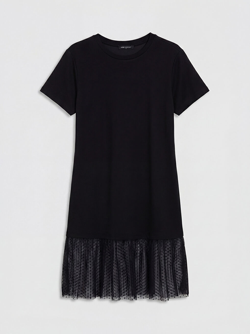 Siyah Bisiklet Yaka Soft Touch Tüllü Elbise