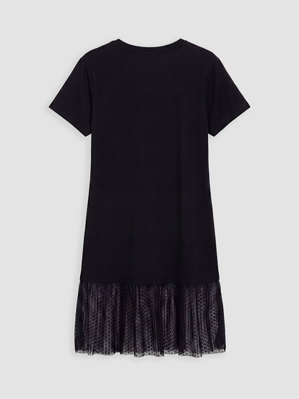 Siyah Bisiklet Yaka Soft Touch Tüllü Elbise-1