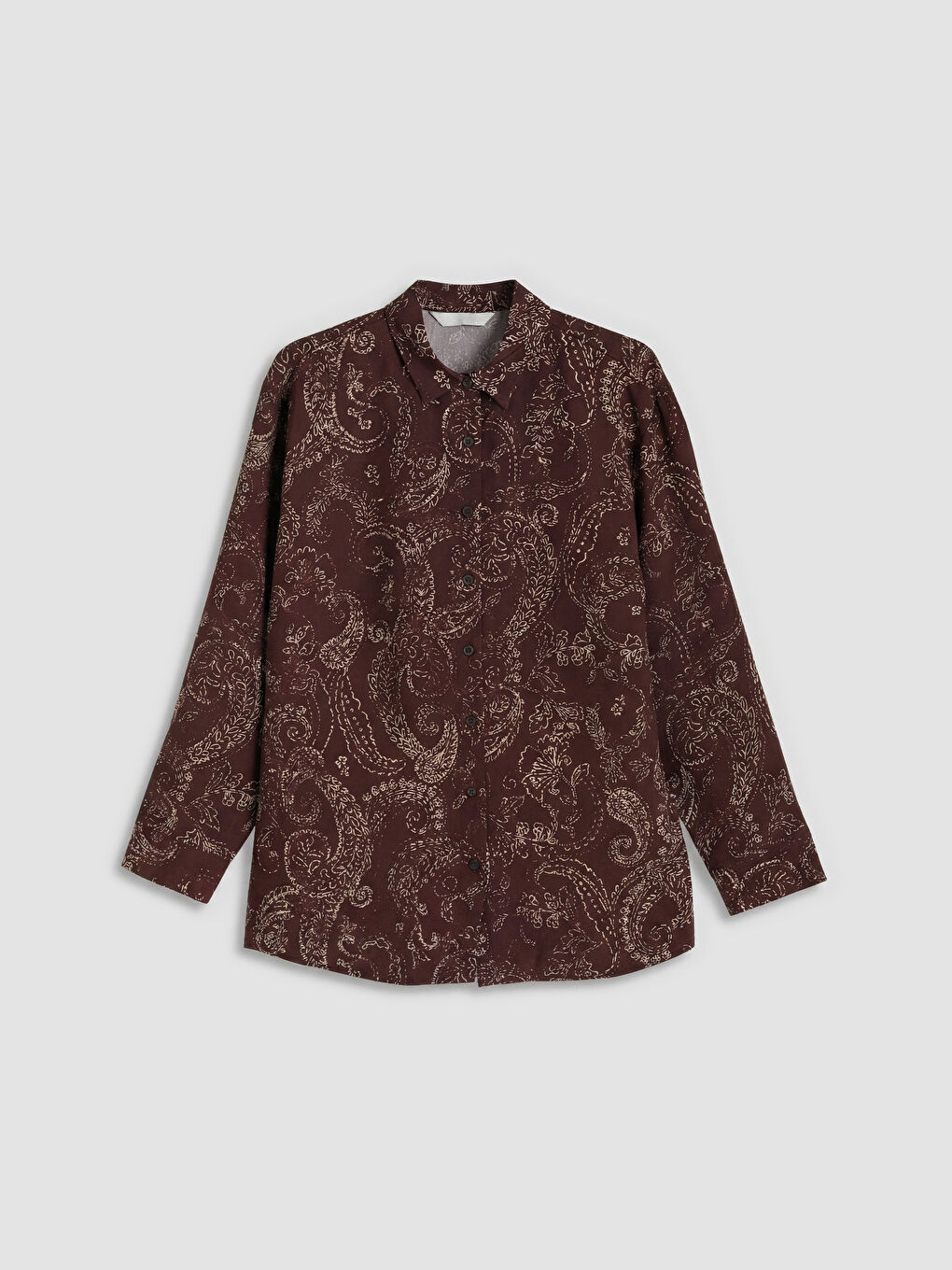 Mürdüm Etnik Desenli Kadın Gömlek