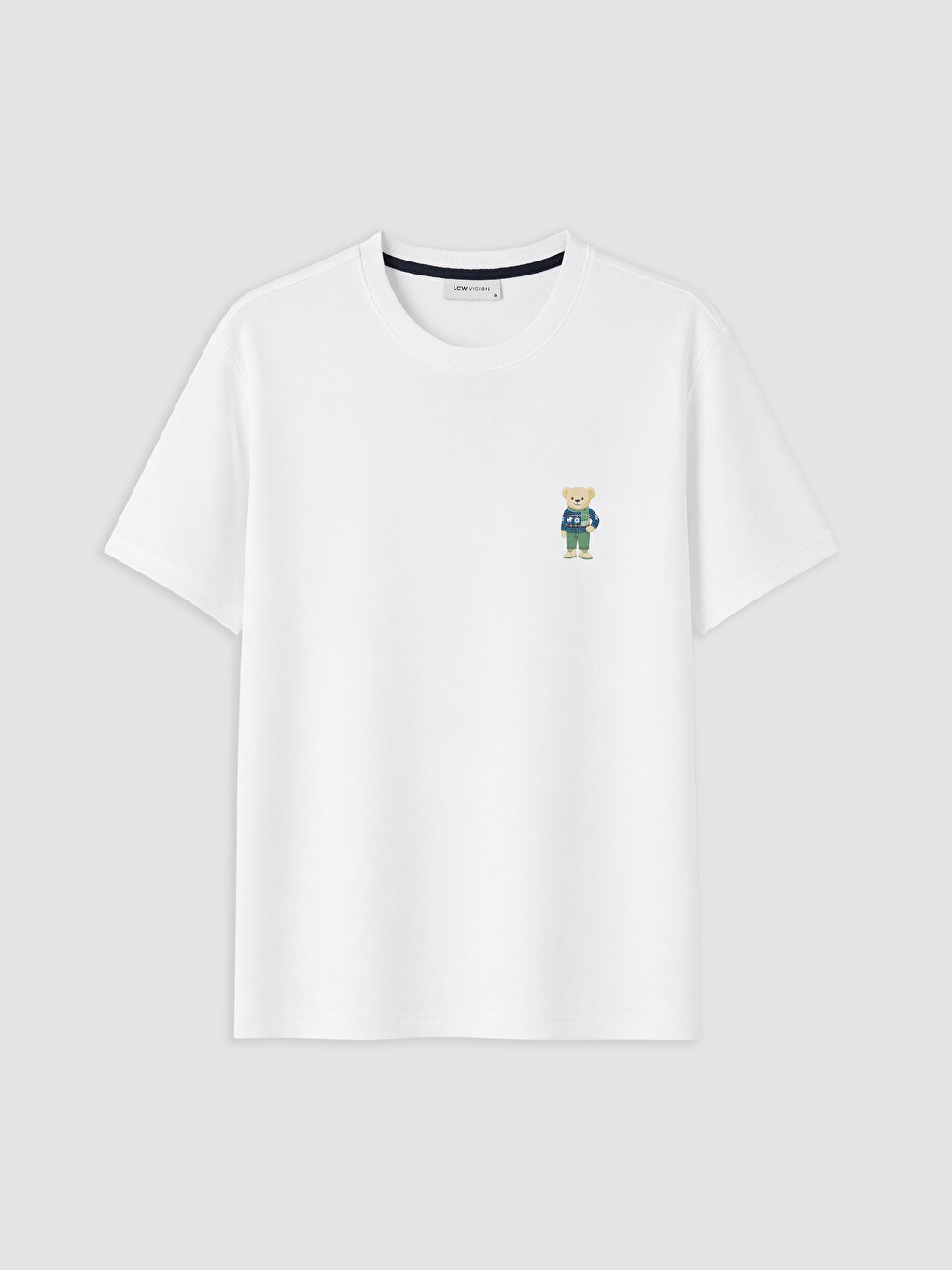 Crew Neck Bear Teddy Embroidered Men's T-shirt