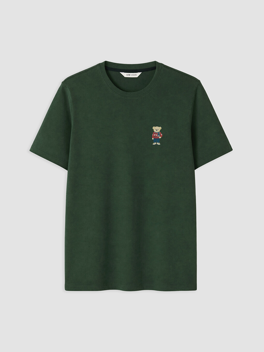 Crew Neck Bear Teddy Embroidered Men's T-shirt-4